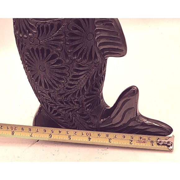 Handcarved Pearlescent Black Koi Fish Incense Burner Asian Meditation Pottery - Picture 8 of 8